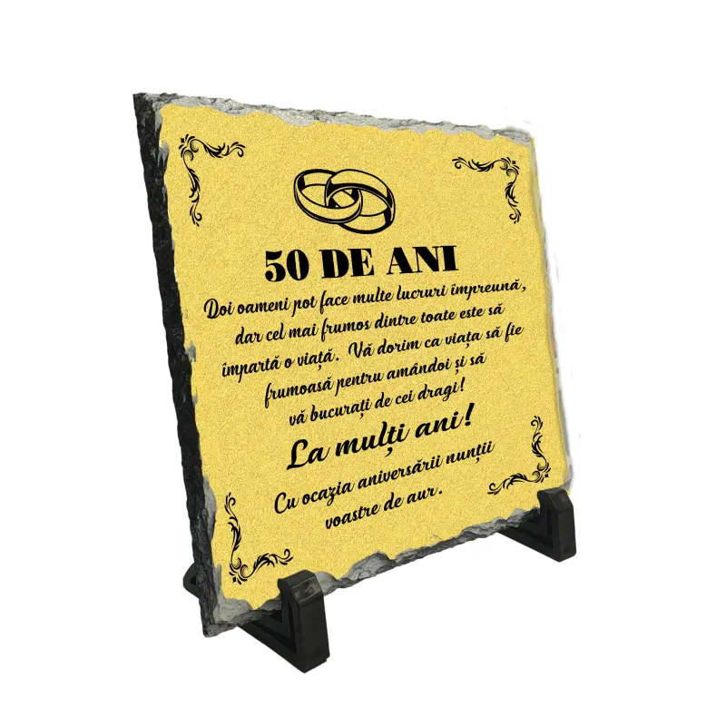 Aniversare 50 ani doi oameni pot face multe, piatra ardezie personalizata, cu mesaj model, pa064